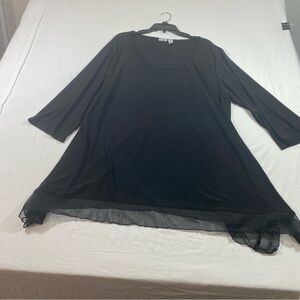 Cato Sheer Black tunic Top Asymmetrical scoop neckline 3/4 sleeve size 26/28 W